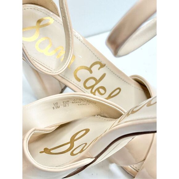 Sam Edelman Sandals Womens Size 9.5 Nude Faux Leather Ankle Strap Block Heel - Picture 7 of 10